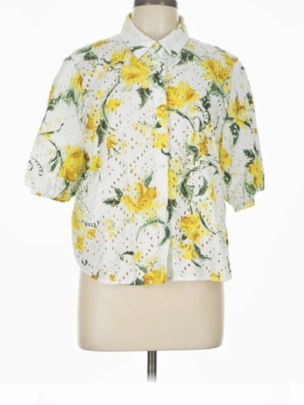 Chico's Floral Button Front Cotton Blend Top Size Large